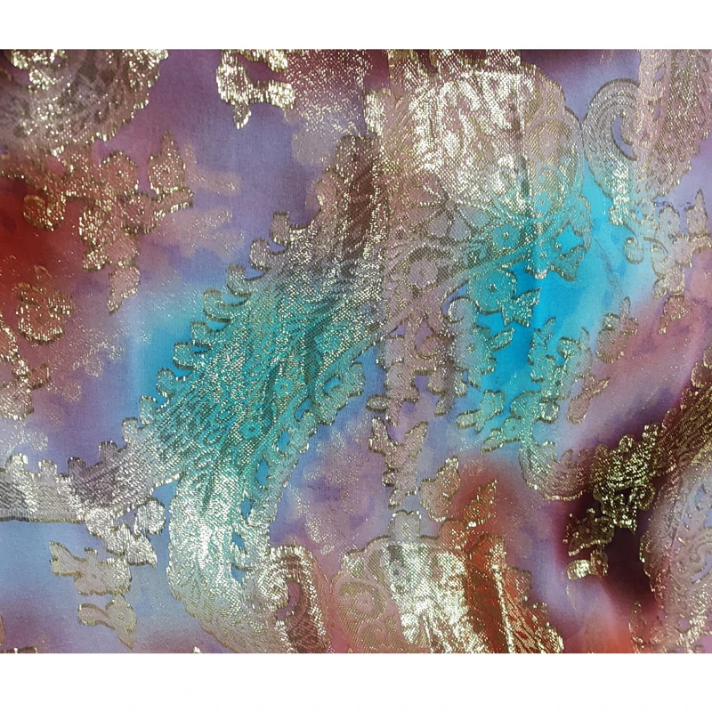 paisley multicolor print lurex silk chiffon fabric metallic silk chiffon fabric for dress