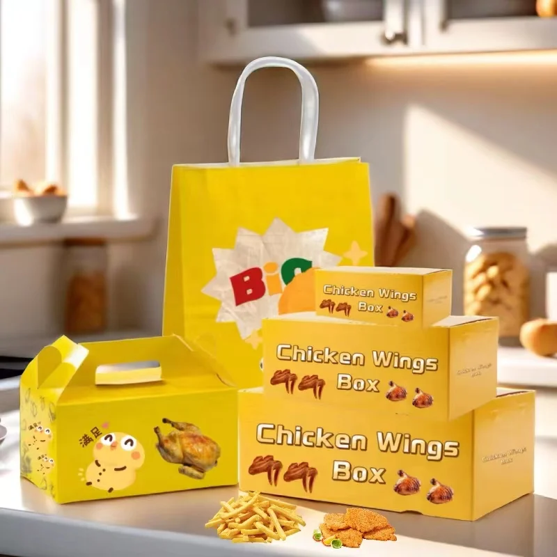 Custom Grease-proof Kraft Paper Togo Deli Fast Food Take Out Box Container Crispy Fried Chicken Takeaway Packaging Box With Logo