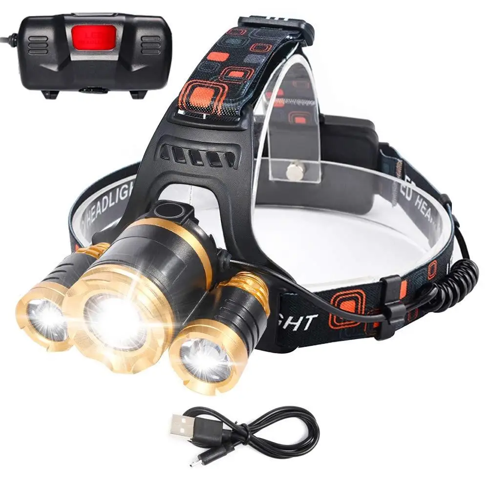 Powerful 1000 Lumen hunting Zoom 3 head lamp high power headlamp Flashlight Waterproof 18650 Led Rechargeable Head Torch