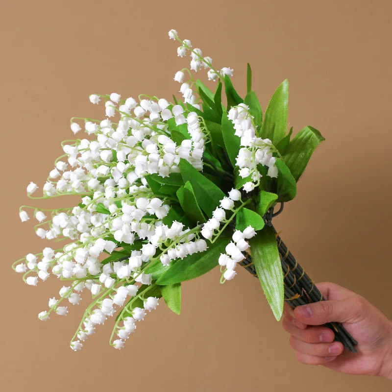 Simulated Lily Of The Valley Plastic Flower Artificial Flowers Plastic Single Bell Orchid Flower For Bride Home Decor