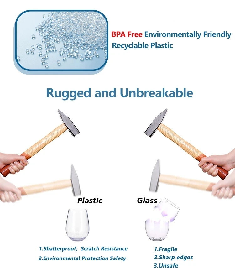 Unbreakable Reusable Tritan Stemless Plastic Wine Glass Classic Design 4-Pack for Party Occasions