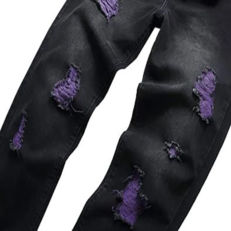 Base Skinny Ripped Stretch Jeans for Men New Hot New Fabric with a Purple Slim Straight Polyester / Cotton Casual Mid Waist