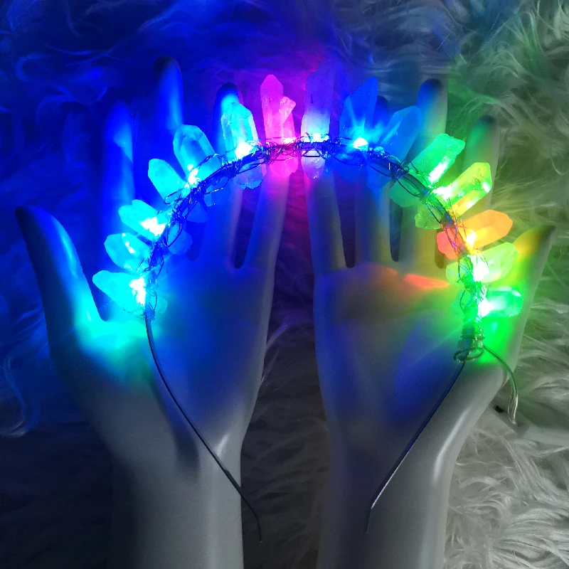 2022 LED luminescent natural crystal hair hoop pure hand web celebrity artifact hair hoop hair accessories custom for rave gears
