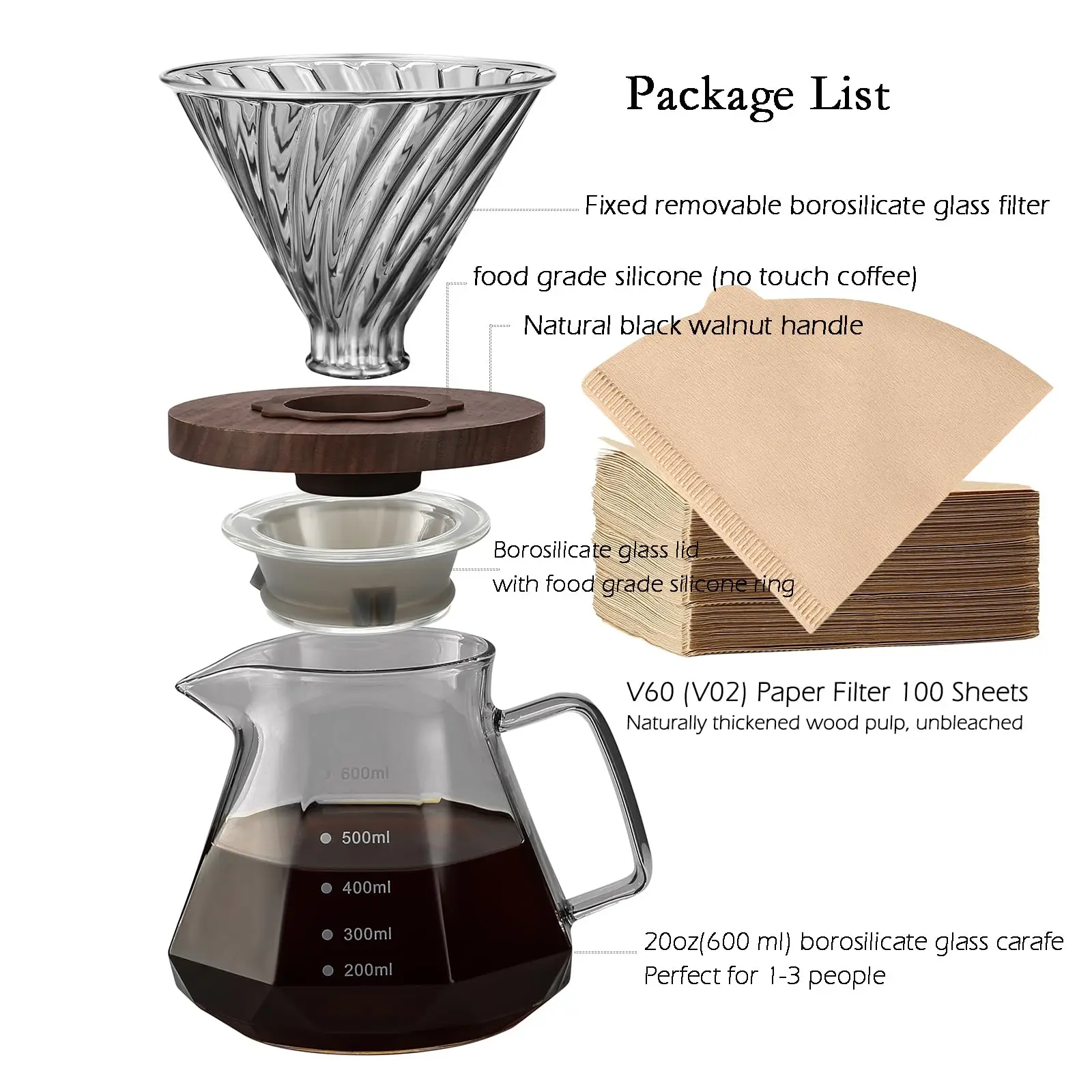 Newest Hot Selling Perfect Hand Drip Coffee Dripper Set Coffee Cups Double Wall Coffee Mugs Clear Glass Transparent Office Cup