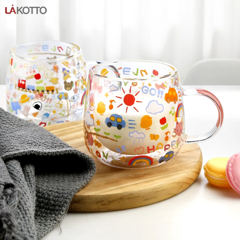 10 oz large tea glass mugs with handles, double wall glass Perfect for Latte, Mocha, Cappuccino, Tea and Juice