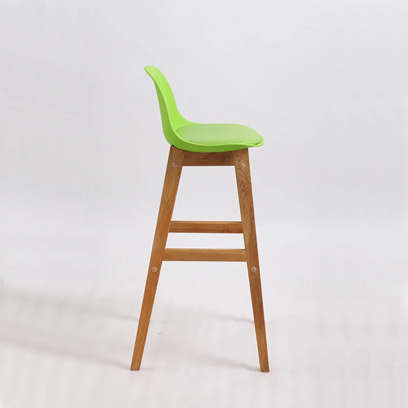 Nordic Style Plastic Breakfast Wood Leg Bar Stool Chairs With Footrest For Sale