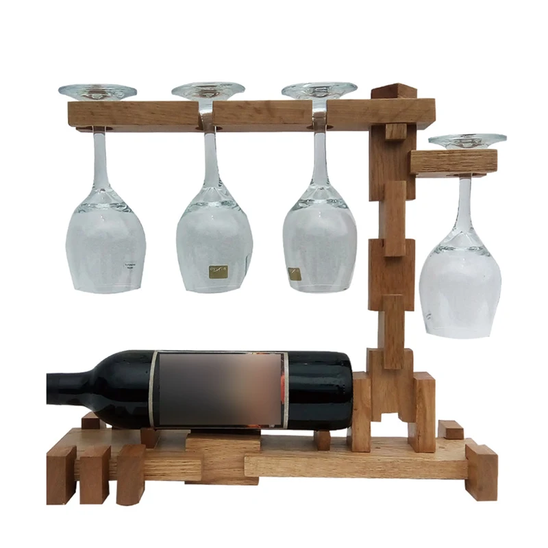 Home decoration storage Wood Wine Display standing glasses Rack red Wine Glass Bottle Holder