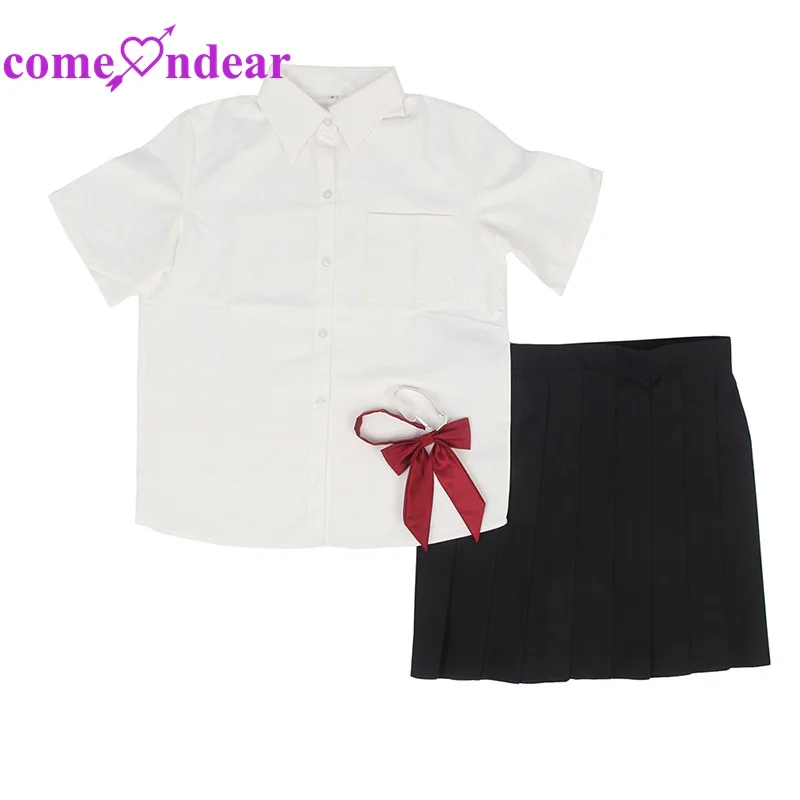 Japanese-Style School Student Uniform White Shirt Black Pleated Skirt Bow Tie Pure And Cute Erotic Lingerie Costume