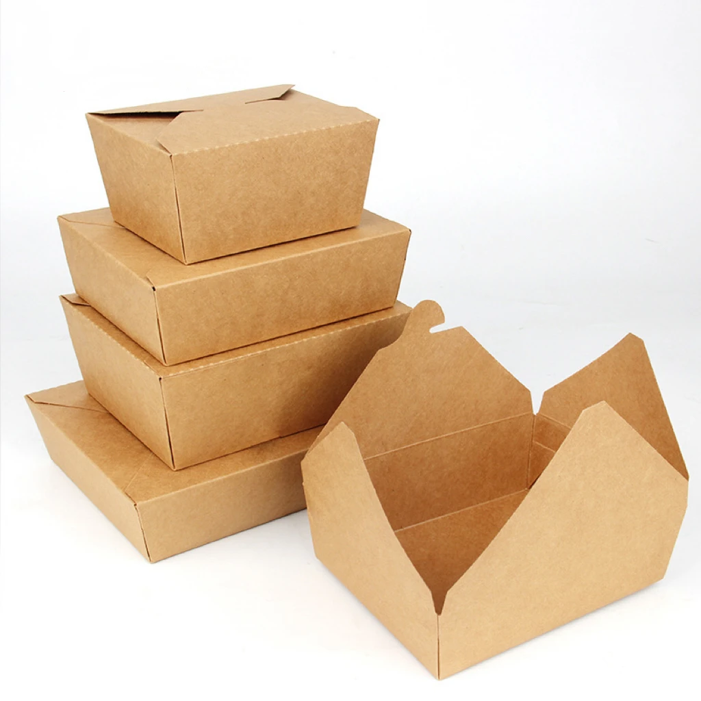 Take Away Food Packing Box Disposable Recycled Brown Kraft Food Packaging Boxes Takeaway Kraft Paper Food Salad Lunch Boxe Free