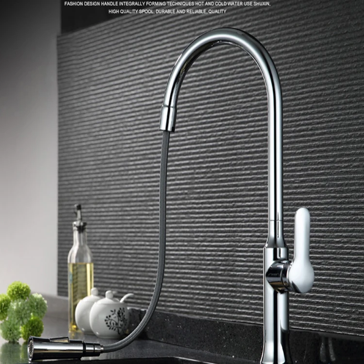 Chrome Plated Pull-Down Removable Kitchen Faucets Tap With Pull Down Sprayer