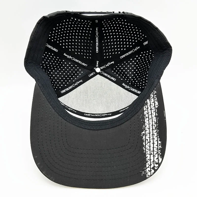 Custom Leather Patch 6 Panel Waterproof Meilin Hat Laser Cut Hole Perforated Golf Hat Trucker Hats Caps