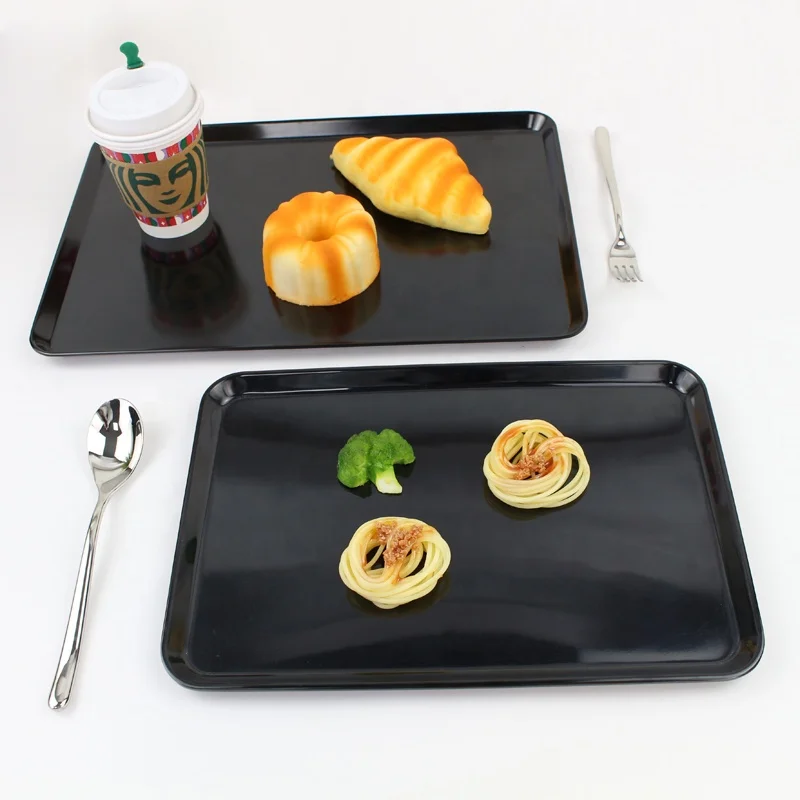 Black white color 11.8, 10.6, 13, 16.5 inch dinner set plate tableware rectangle plastic 100% melamine plate