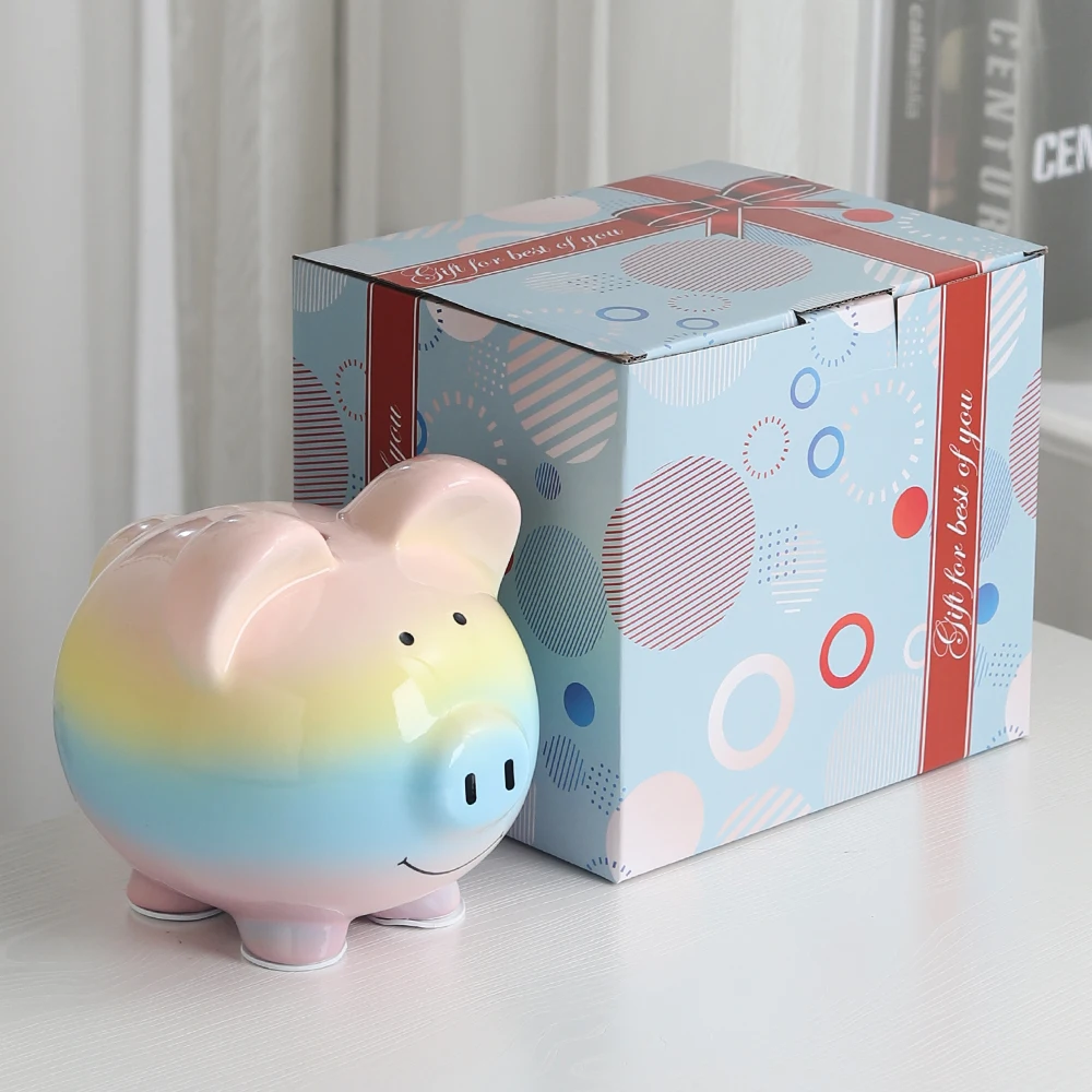 Rainbow Large Ceramic Piggy Bank Cute Coin Bank With Colorful Rainbow Design Suitable for Kids And Adults Gifts