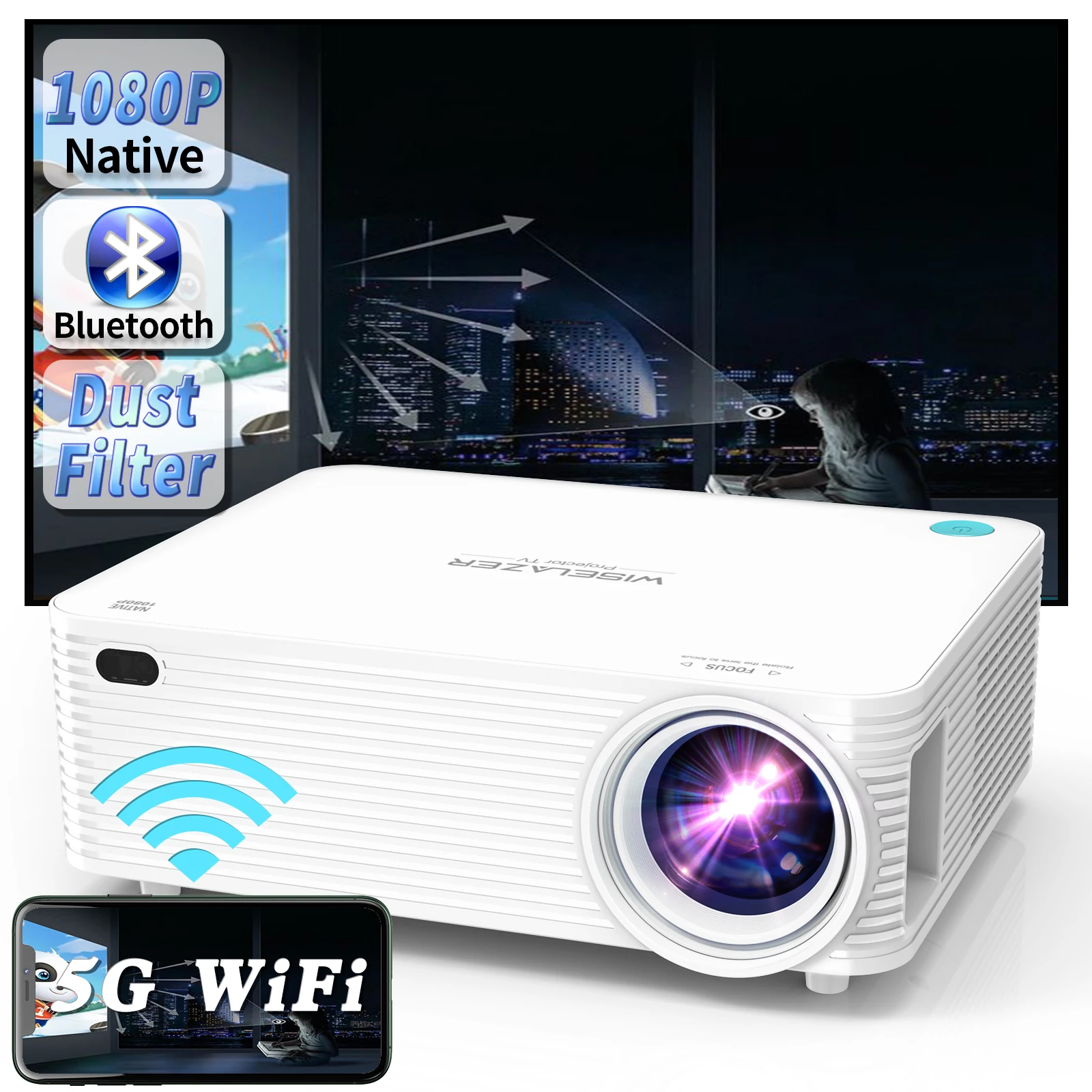 ZAOLIGHTEC A30 Smart 4K Android WiFi Portable 1080P Home Theater Video for short throw projector