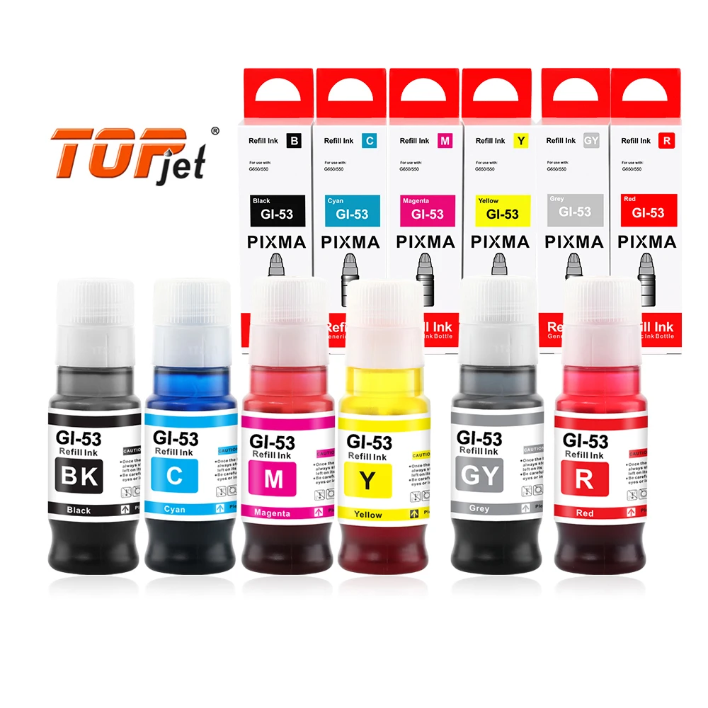 Topjet высокое качество GI 53 GI-53 совместимые с бутылкой объемные заправляемые чернила для принтера Canon PIXMA G550 G650