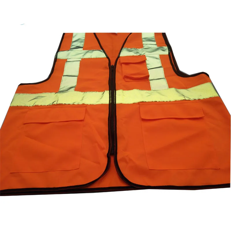 three pockets zipper orange traffic safety vest