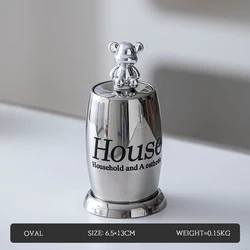 OSBORN Sliver Stainless Steel Hand Press Type Toothpick Dispenser Holder Metal Bear Toothpick Storage
