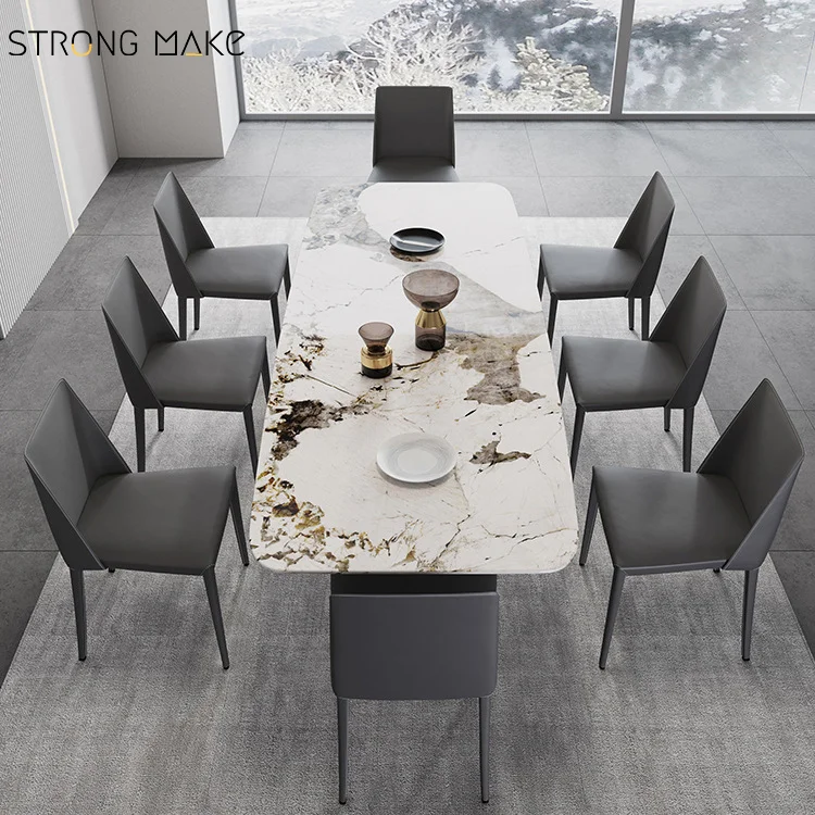 Роскошный итальянский обеденный стол, современный прямоугольный квадратный современный обеденный стол из белого мрамора