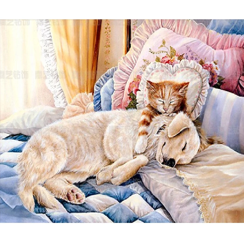 
Hot Sale Modern Handmade Intimate Cats And Dogs Diamond Painting Canvas Hand Painted Diamond Embroidery Artwork Wall Home Decor 
