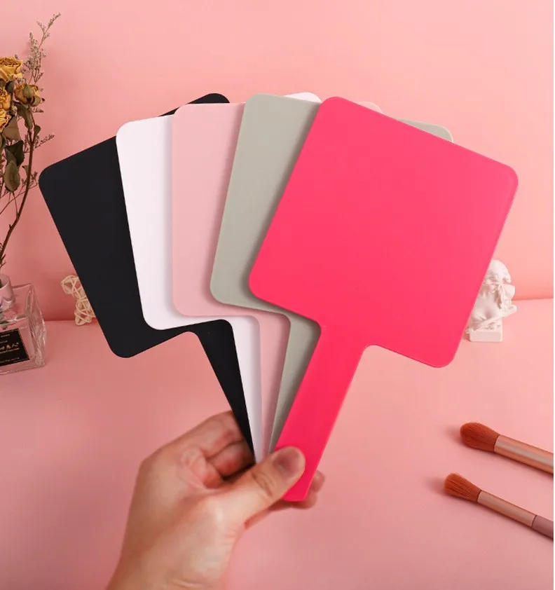 Wholesale Square Plastic Pocket Mirror Large Handheld Makeup Portable Handle Mirror Can Print Logo Beauty Salon