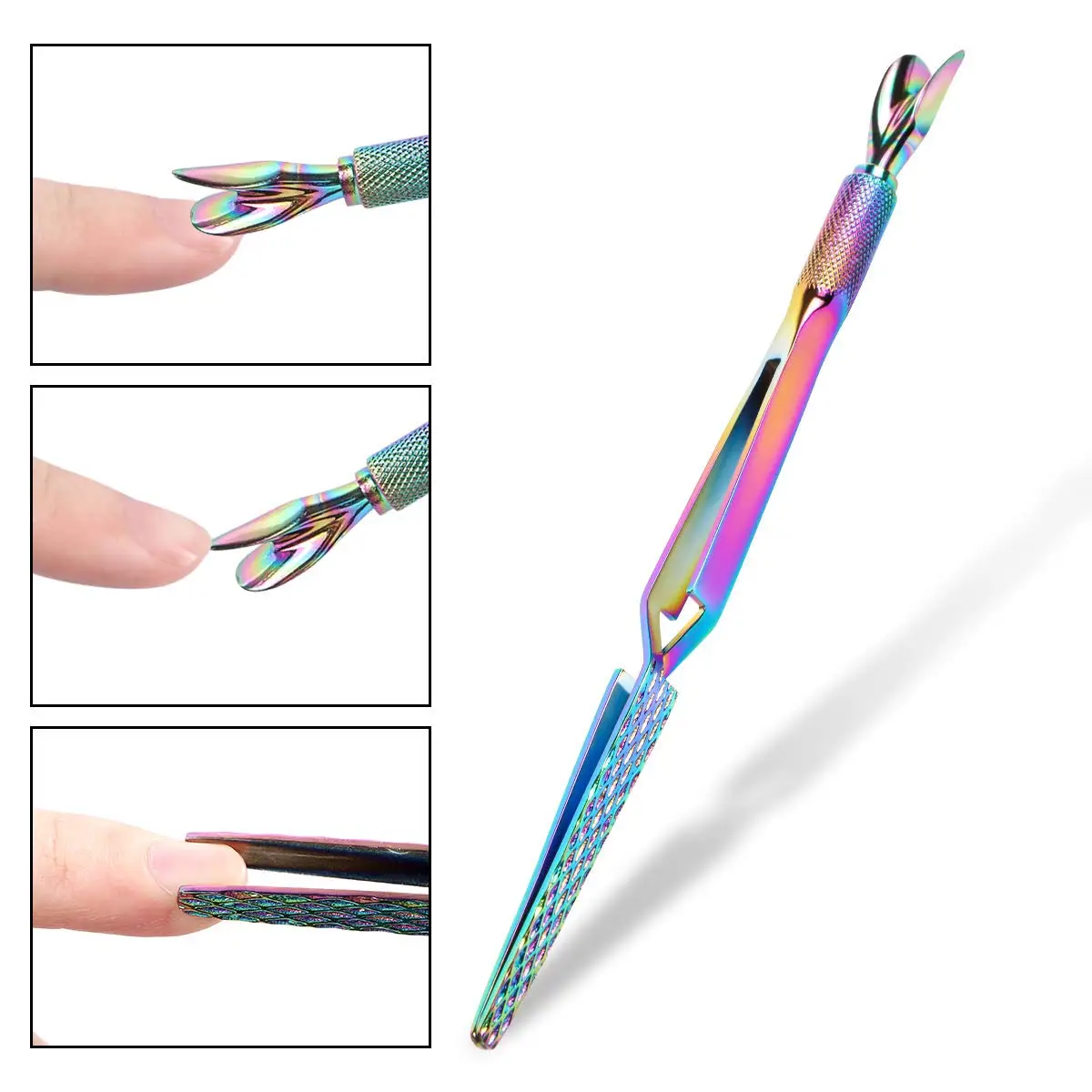 Stainless Steel Nail Art Tools Multifunction False Nail Shaping Tweezers Colorful Rose Gold Pinching Cuticle Pusher