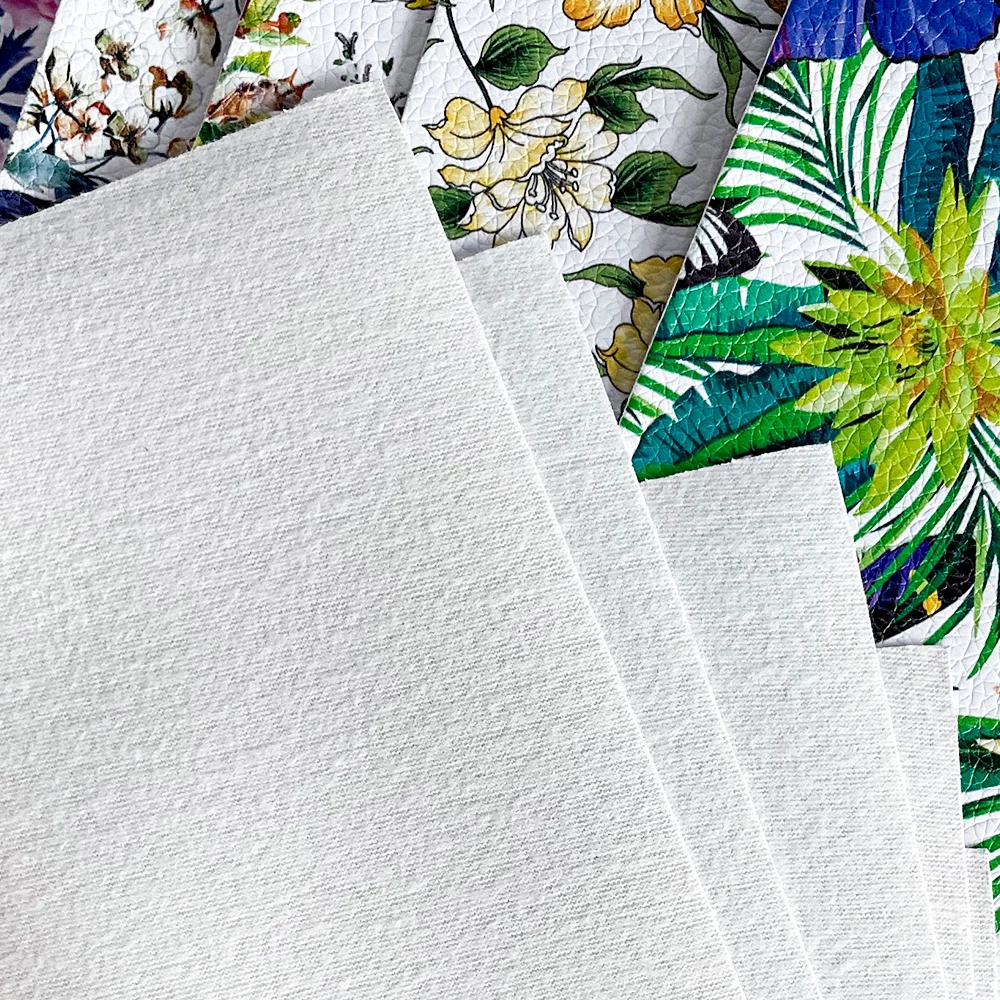 Customizable Leatherette Fabric Flowers Prints Grain PU Artificial Faux Leather Textured Polyester Fabric For Bows/DIY Crafts