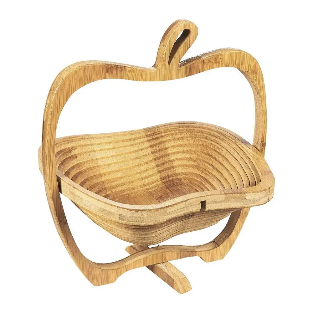 
Amazon Hot Sell Eco-Friendly Natural Folding Rotatable Collapsable Foldable Apple Shaped Bamboo Fruit Baskets Gift Basket 