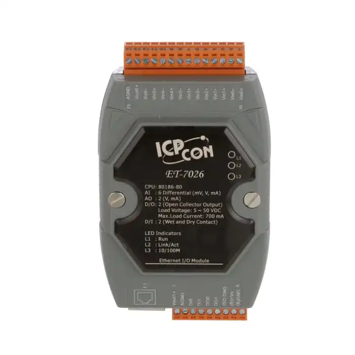 New and Original ICP ET-7026 6 Channel Analog Input 2 Channel Analog Output 2 Dig Inputs and 2 Dig Outputs In Stock