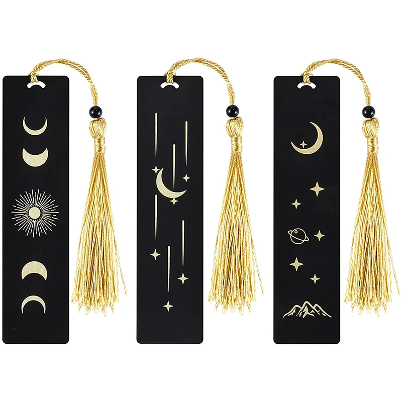 Wholesale Luxury Custom Personal Design Diy Moon Star Black And Gold Blank Metal Stainless Steel Bookmark For Gift