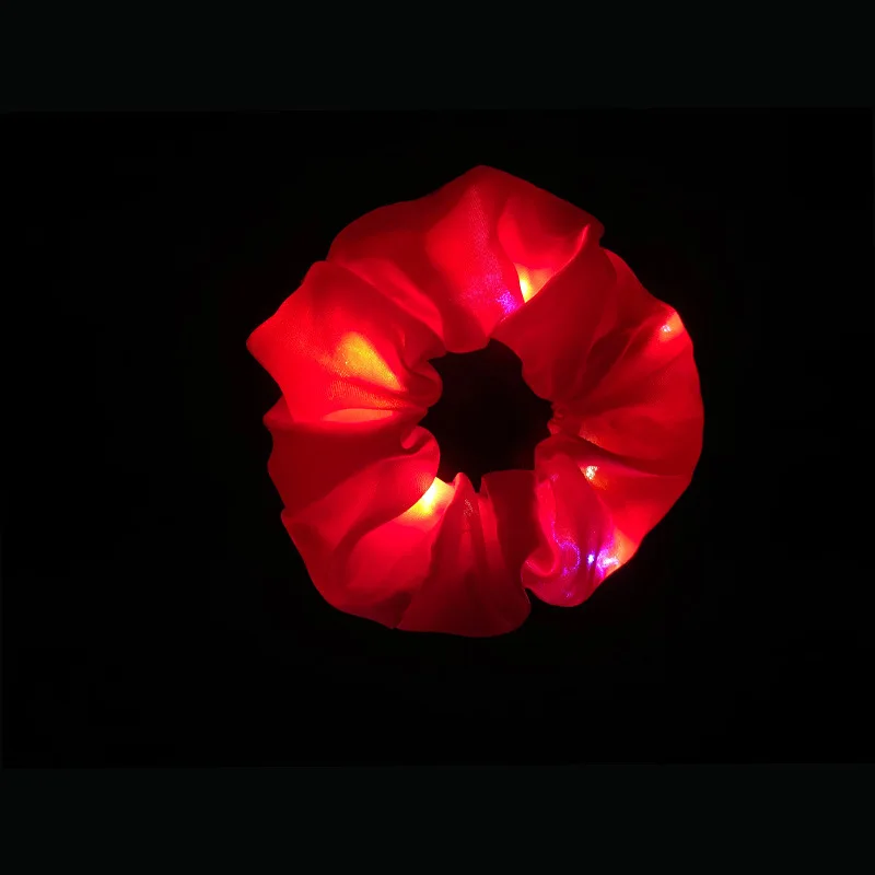 
New Fashion Candy Color Night Light Satin Silk Scrunchies Flash LED Hair Ties 