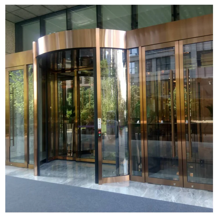 Automatic 4-wing revolving door glass door