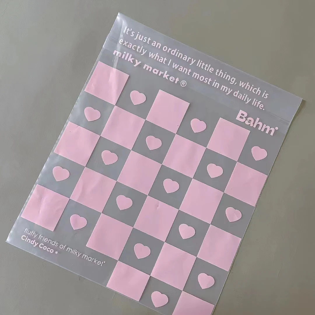 Custom Clear Poly Mailer Shipping Packaging Clothes Transparent Mailing Bag with Pink Heart Printed