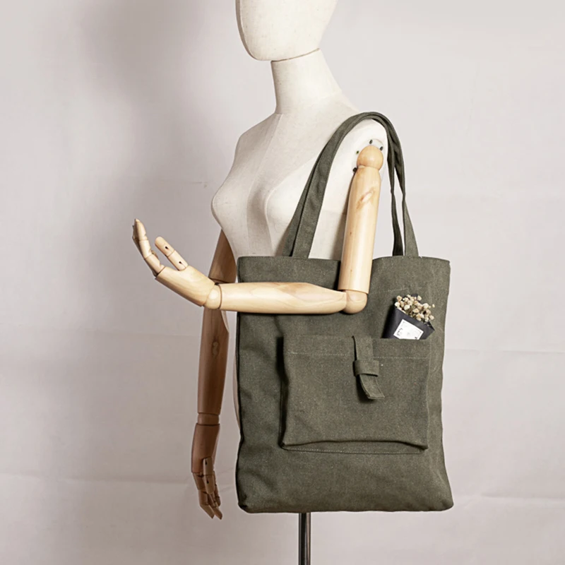 ISO BSCI Factory custom thick canvas tote bag with pocket shopping gift shoulder canvas black tote bag tote bag