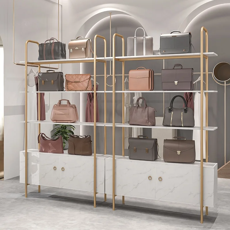 Customized Pretty Luxury Shoes Store Furniture Metal Shoes Display Wall Shelf Gold Display For Retail Shop