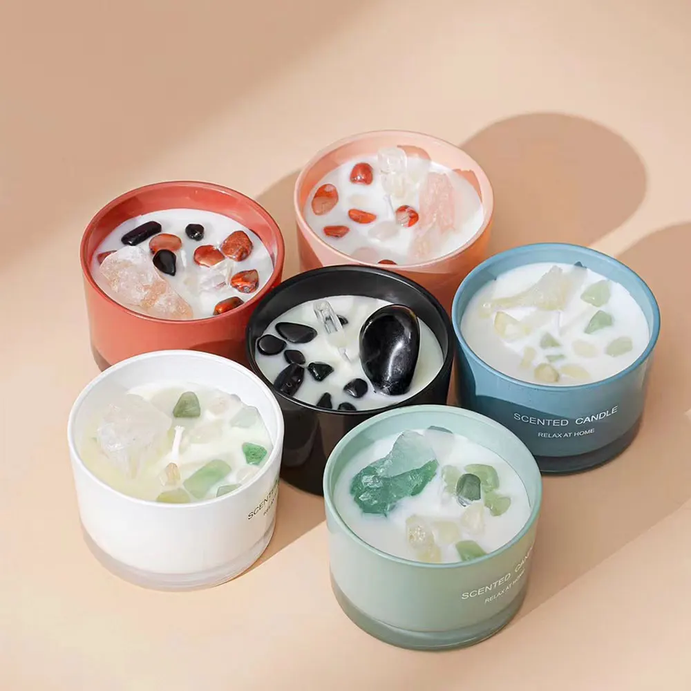 SINGHUA Wholesale Modern Hot Sale Luxury White Scented Soy Candles Custom Labels Crystals Scented Candles With Gift Box