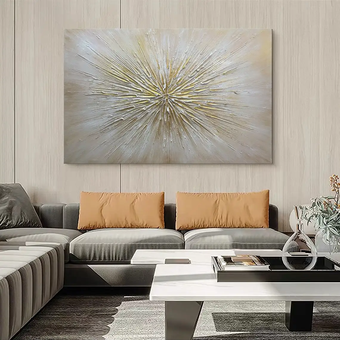 SQ Abstract Gold Foil Painting on Canvas Large Minimalist Painting Gold Texture Personalized Gift Modern Living Room Decor