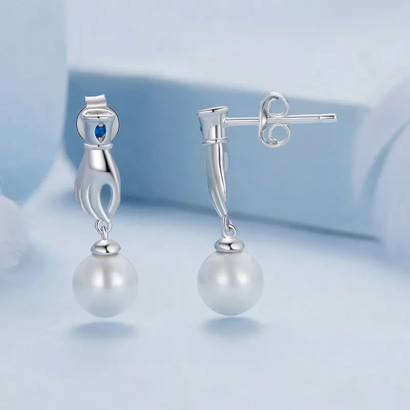 Crystal Hot Sale Fashion Jewelry Earrings S925 Sterling Silver Gloves Light Luxury Engagement Pearl Drop Earring For Women