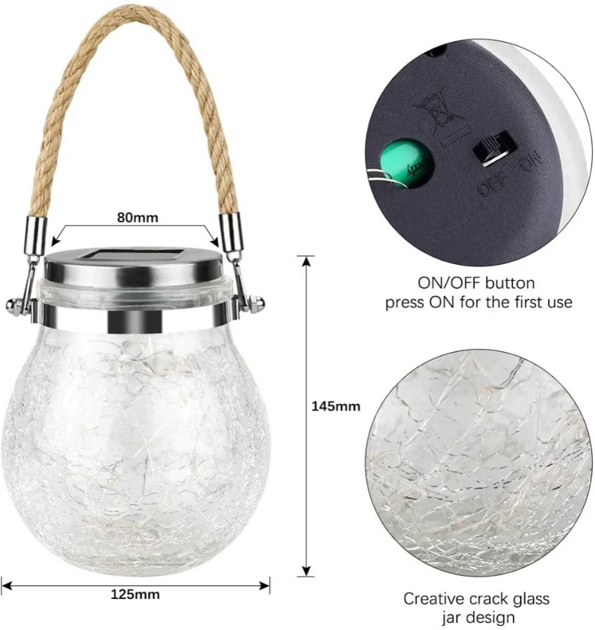 Decorative Solar Glass Jar Lights Crack Ball Solar Hanging Lights Waterproof Solar Table Lantern Lights for Garden Yard Wedding