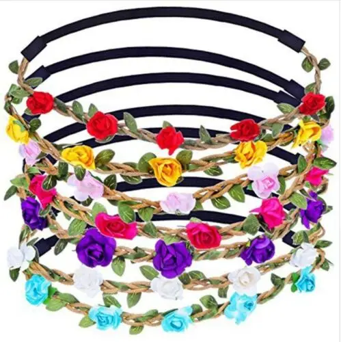 Boho Rose Flower Headband Hairband Alice Festival Hippy 10 Colours