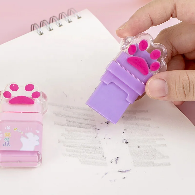 School stationery supplier creative cartoon cute cat paw kawaii eraser for kids