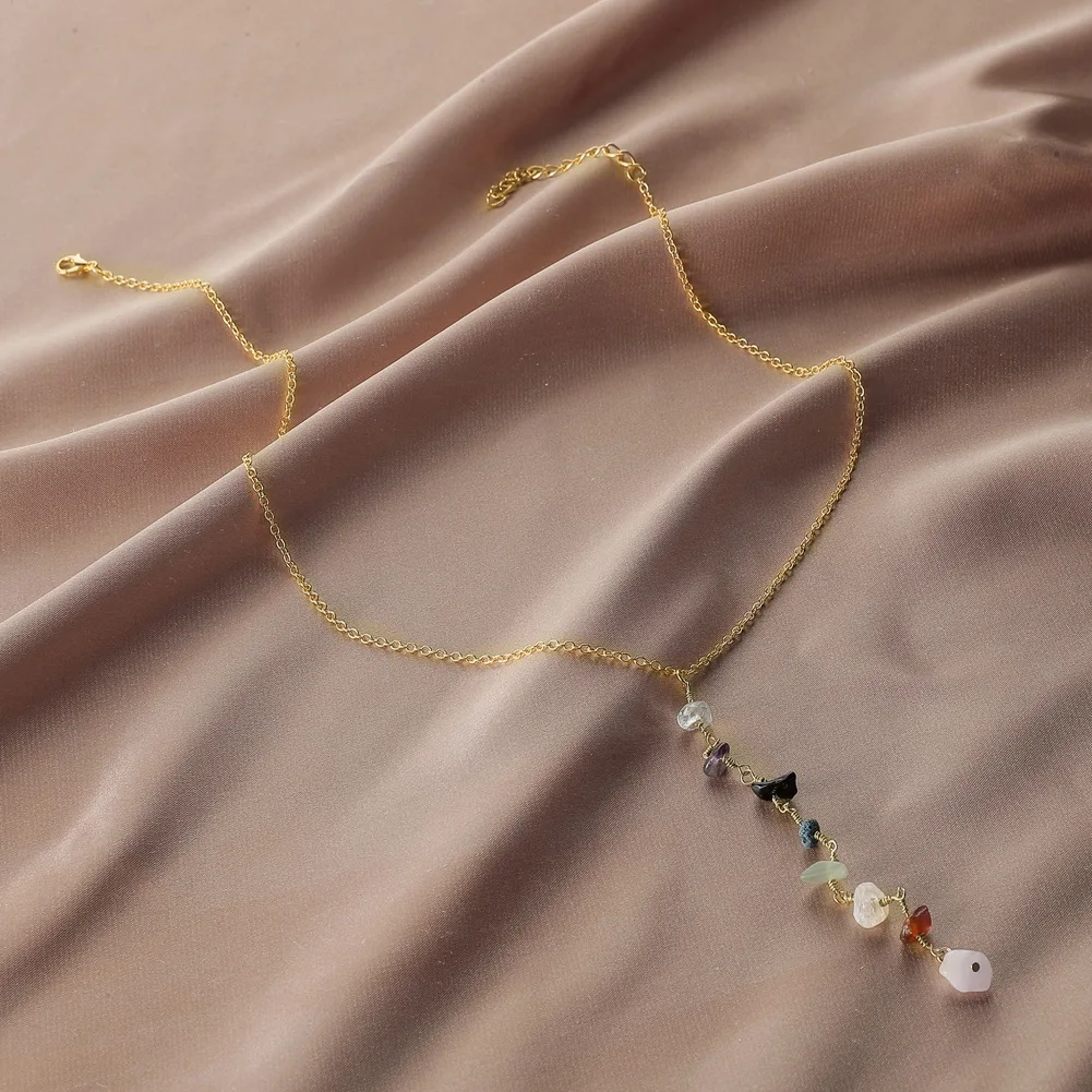 Религиозные украшения Ожерелье Из Натурального Кристалла 7 чакр радужные Кристаллы из нержавеющей стали ожерелья с исцеляющими камнями