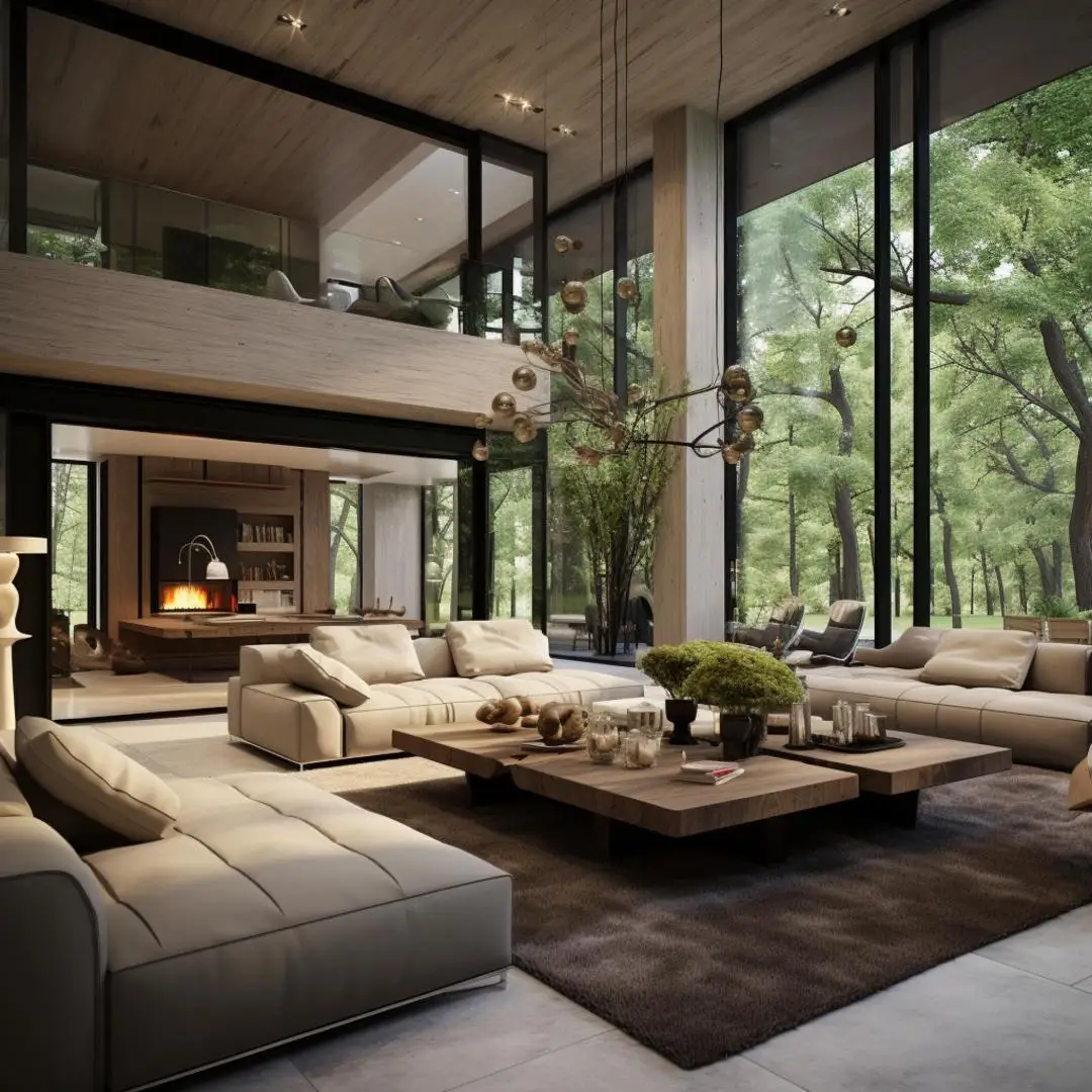 2024 AI Creative Concept Design Presents Contemporary Beige Shades Living Room Modern Style Design Simple 3D Rendering Service