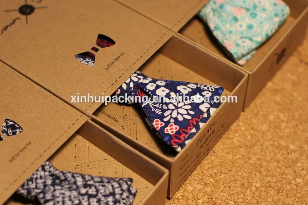 Wholesales Printing Bow Tie Packaging Box Brown Kraft Storage Box
