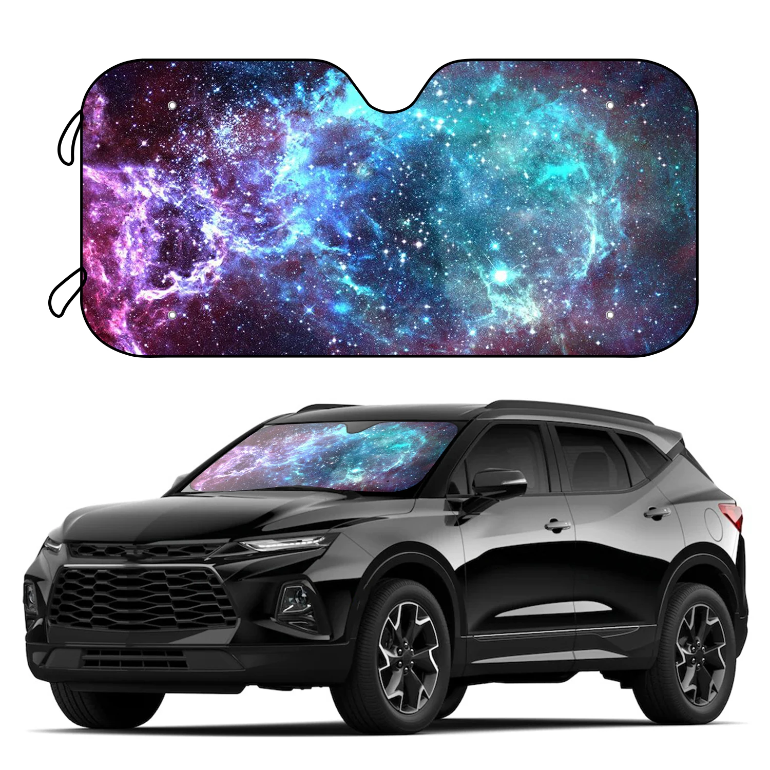 Galaxy Space Car Sun Shade for Windshield with 4 Free Suction Cups Front Window Sunshade Blocks UV Rays Starry Sky