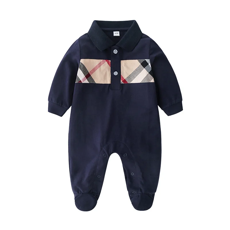 One piece romper long sleeves newborn baby boy 0-24 M cotton grid bodysuit girl baby rompers baby clothes