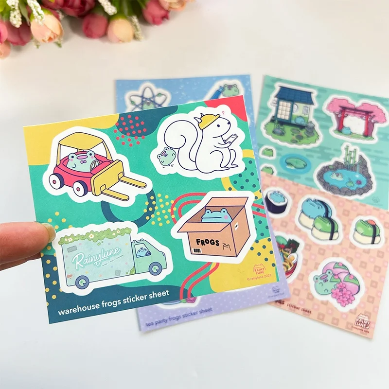 Cute Kawaii Anime Cartoon Vinyl Waterproof Kids Notebook Journal Laptop Stickers Sheets Custom Kiss Cut Sticker Sheets