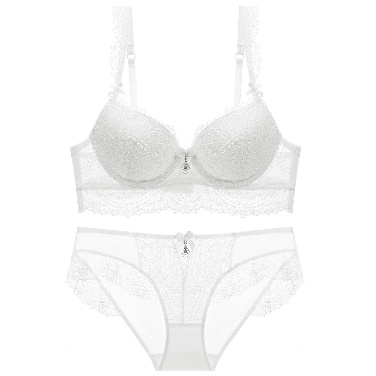 34 Size Breast Women Lace Bra Set Push Up Lingerie Sexy Bra Transparent Bra Panties Bralette Intimate Female Underwear