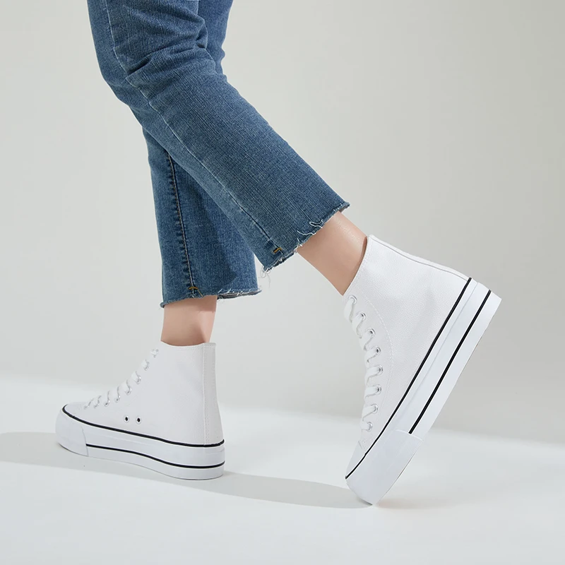 XRH Wholesale 4.1CM Women Custom Logo White Platform Sneakers Walking Style Tennis Woman Canvas Platform Shoes For Men