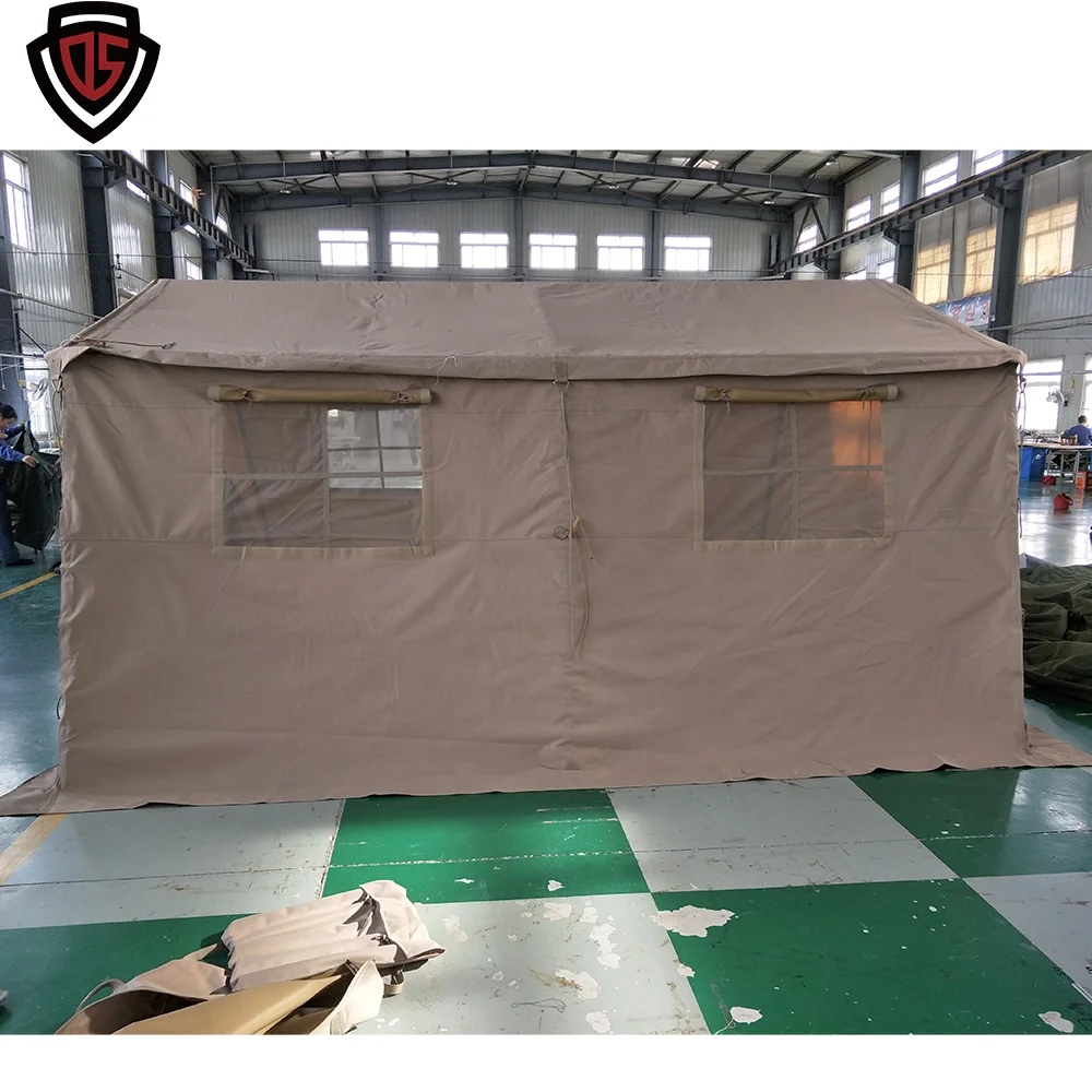 Double Safe Custom waterproof fire retardant Canvas Emergency shelter Steel Frame Structure Camping Tent