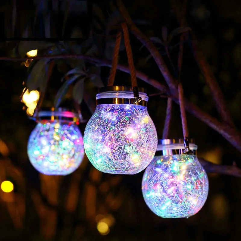 Solar Copper Wire Lamp Crack Ball Glass Jar fairy lighting Outdoor Garden Decoration Tree Lamp